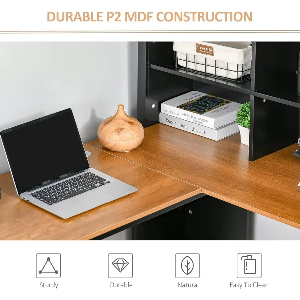 59" Corner Desk with Storage Shelves, Drawer and Cabinet