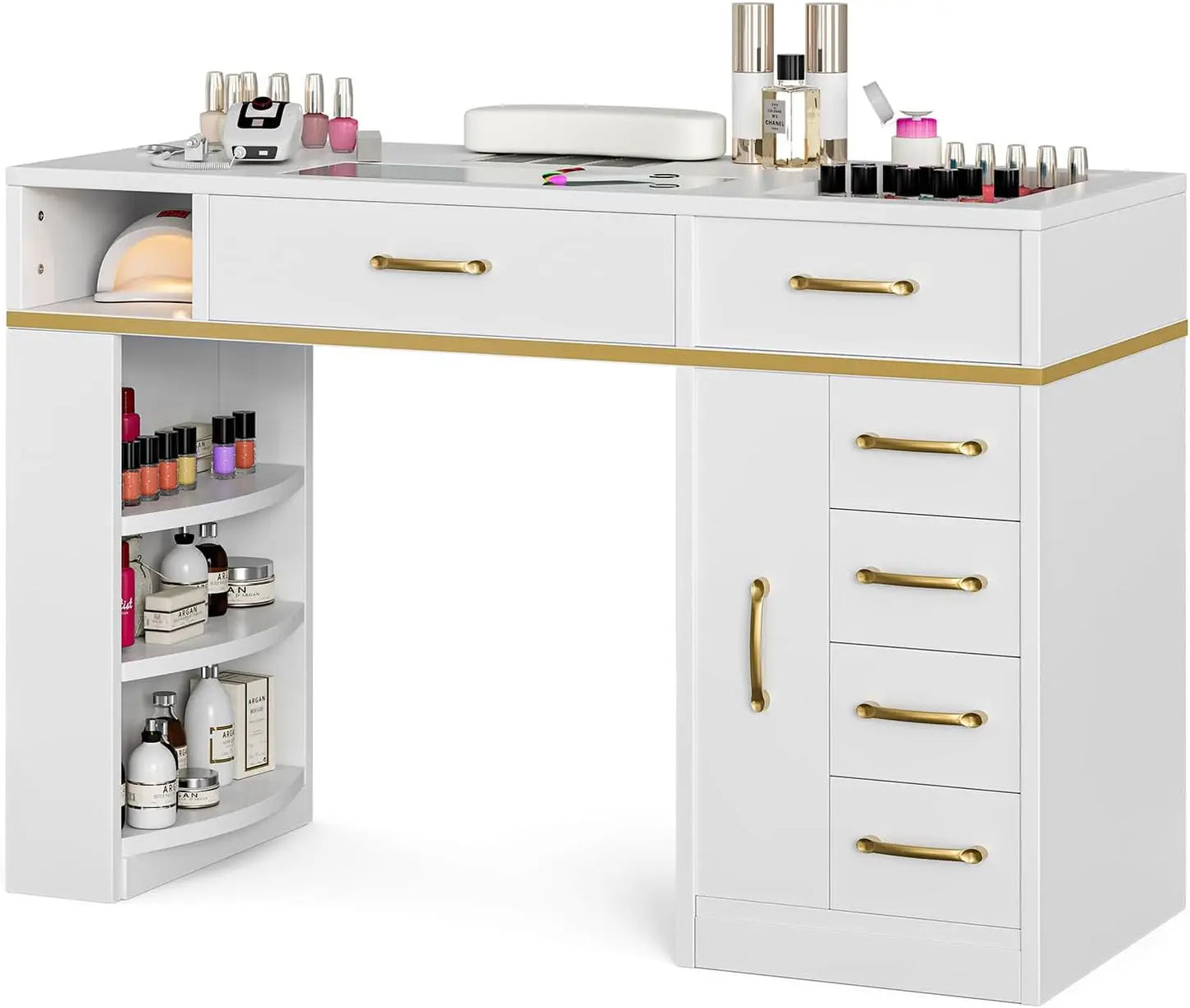 7 Drawers & 3-Tiered  Shelves Table