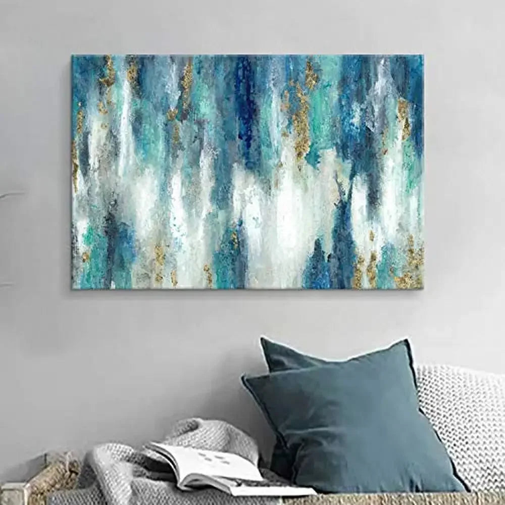 Blue Gold Abstract Canvas Wall Art