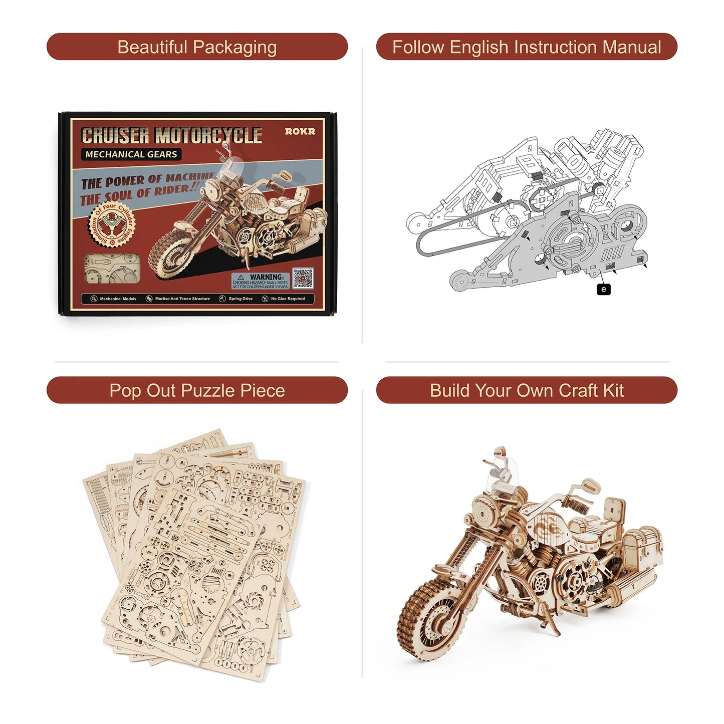 Cruiser Motorcycle DIY Wooden Model Kits