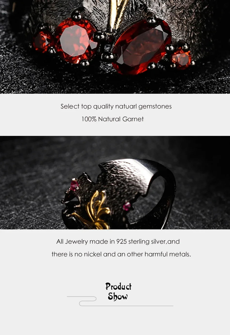 Handmade Natural Red Garnet Gemstones Ring