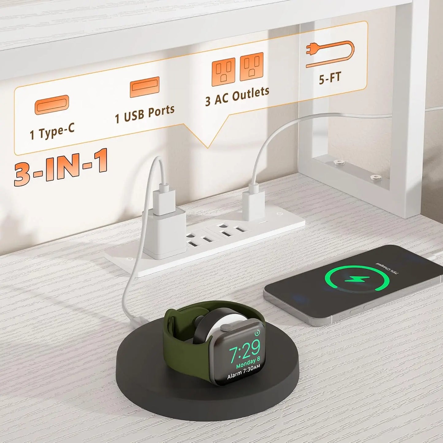 Reversible 70.9" L Shaped Desk w/ Power Outlets & LED Lights