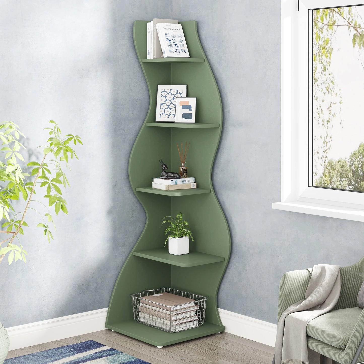 Modern 5-Tier Wall Corner Bookshelf