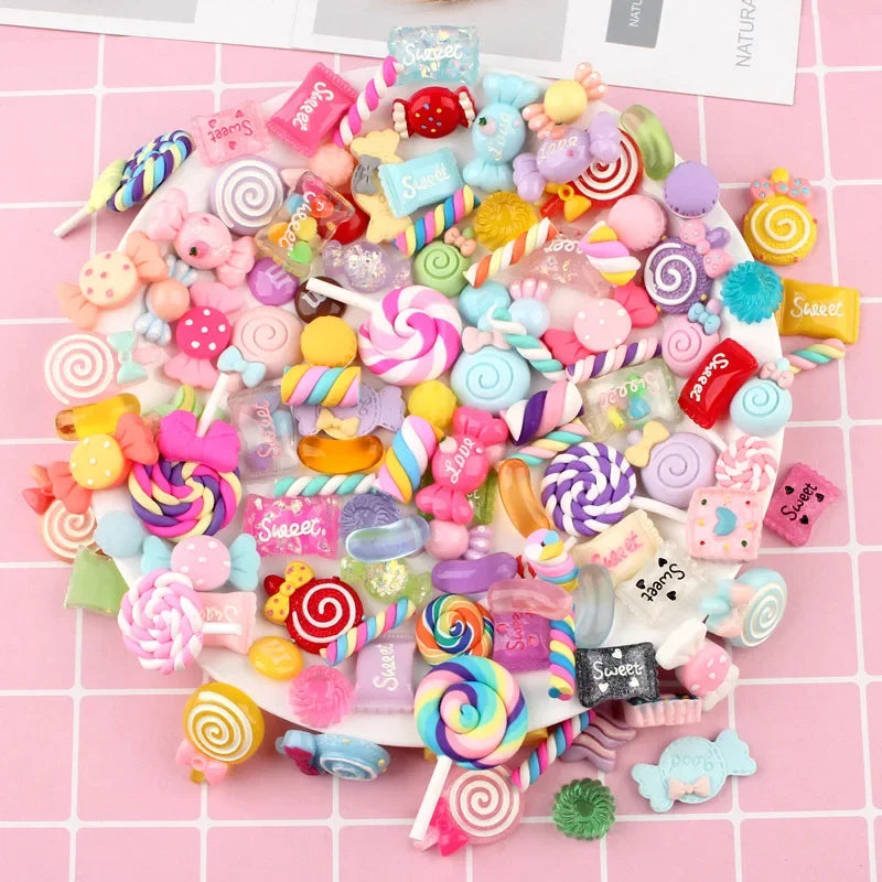 10/30/50/100 Pcs Candy Material Kit 3D Resin Flat Cabochons