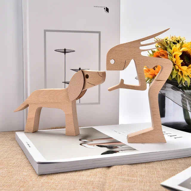 Handmade Wood Dog Sculpture