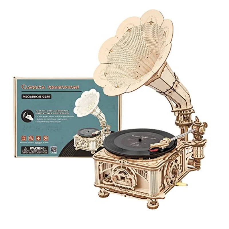 DIY Classic Gramophone Wooden Puzzle Building Kit