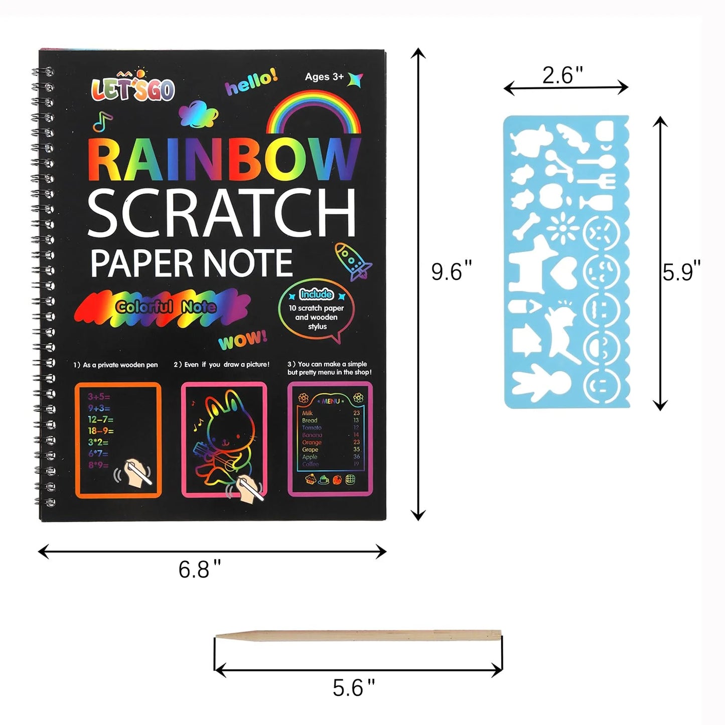 DIY 2 Pack Rainbow Scratch Paper with Wood Stick