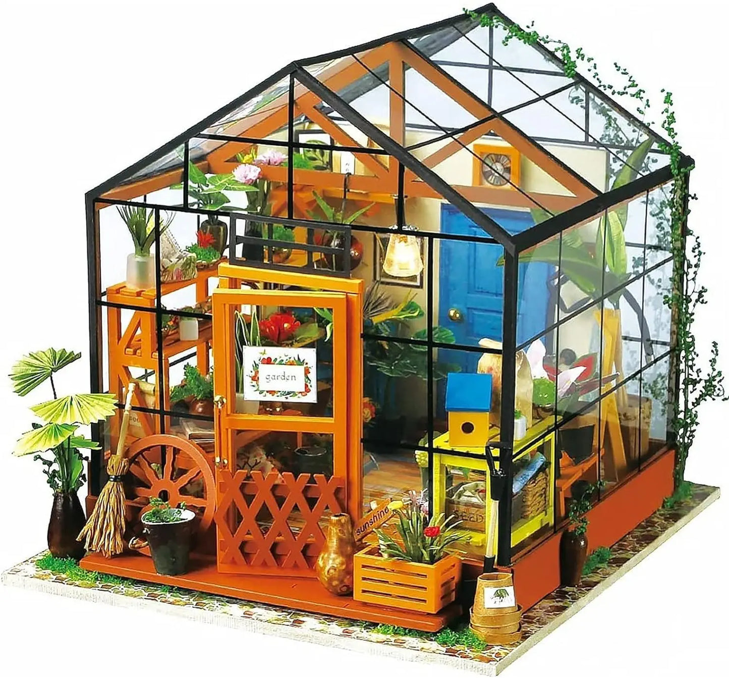 DIY Wooden Mini Green House with LED Lights