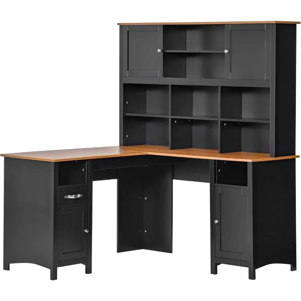 59" Corner Desk with Storage Shelves, Drawer and Cabinet
