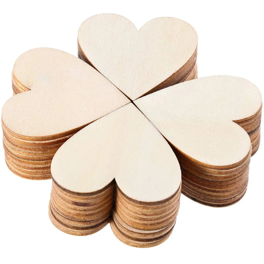 3-100Pcs Unfinished DIY Wooden Hearts Blank Wood Slices 1cm-10cm