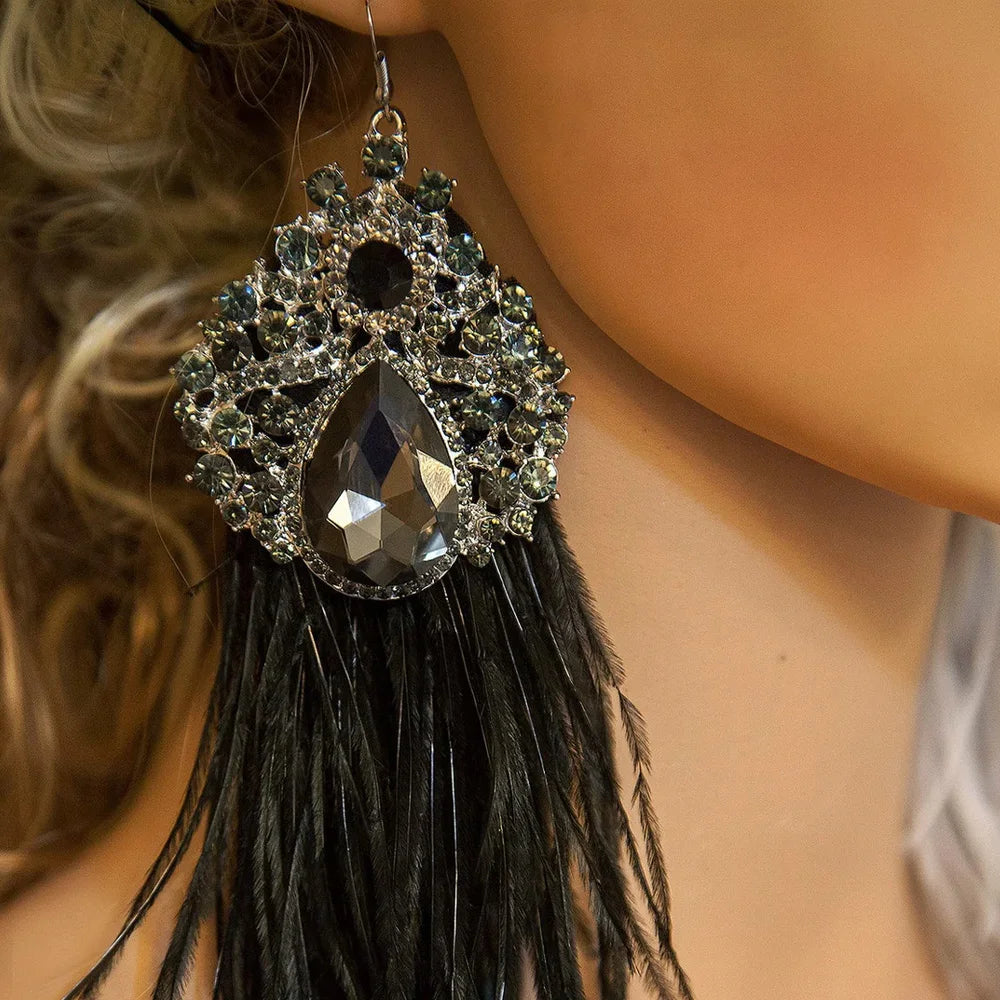 Crystal Dangle Feather Earrings