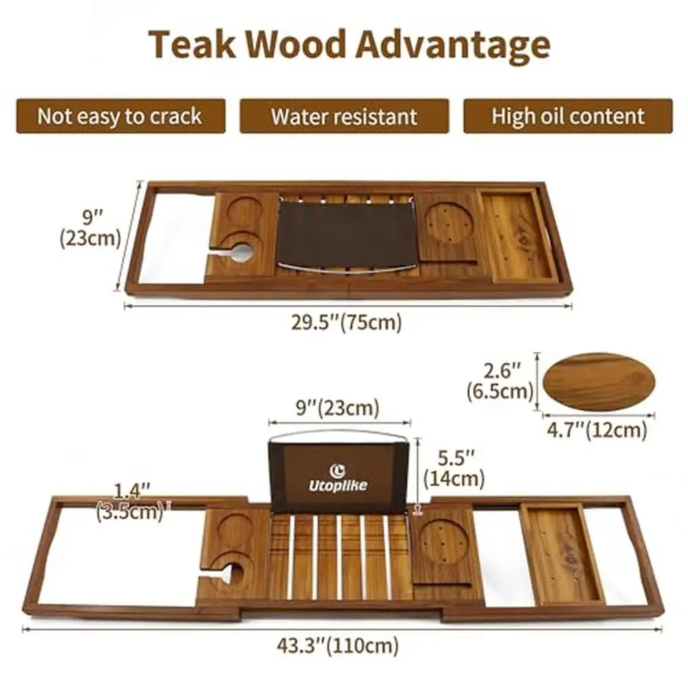 Teak Bath Tray Tub Organizer