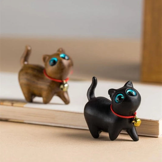 Handmade Wooden Mini Cat Decoration