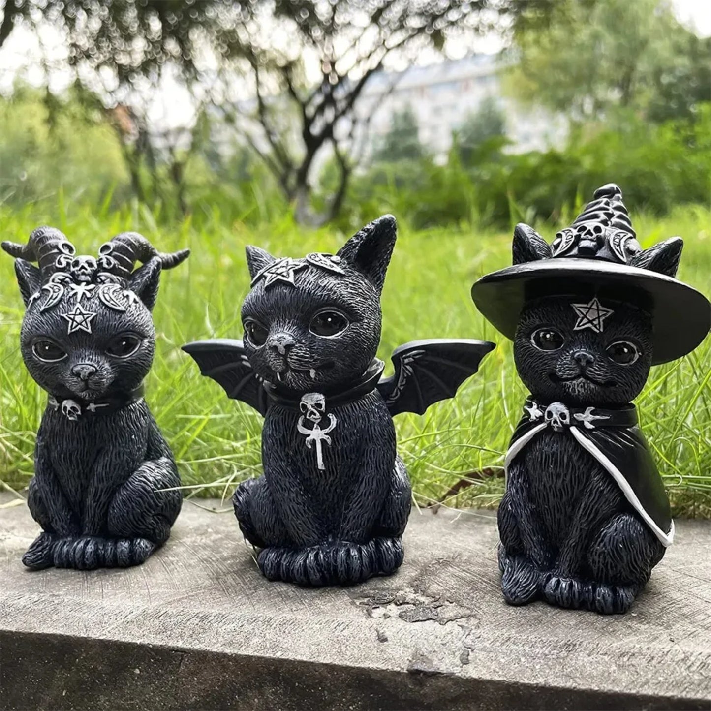 Hand-Painted Mysterious Black Cat Statue