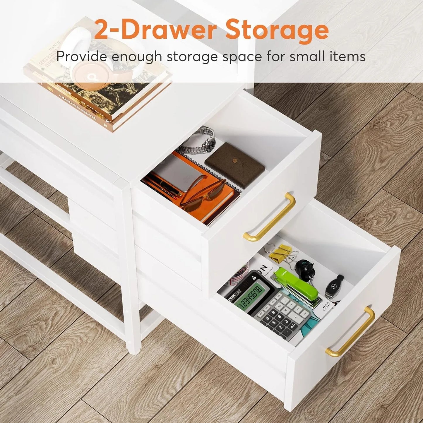 55 Inch Desk w/ 2 Drawers and Storage Shelves