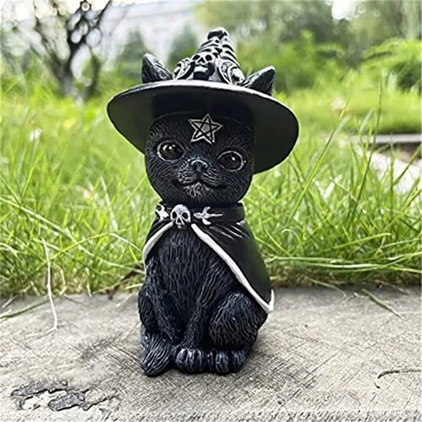 Hand-Painted Mysterious Black Cat Statue