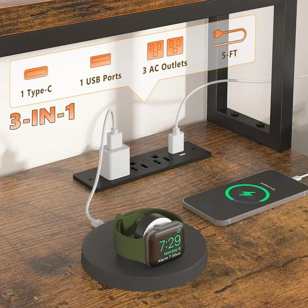 Reversible 70.9" L Shaped Desk w/ Power Outlets & LED Lights