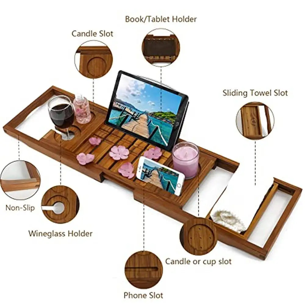 Teak Bath Tray Tub Organizer