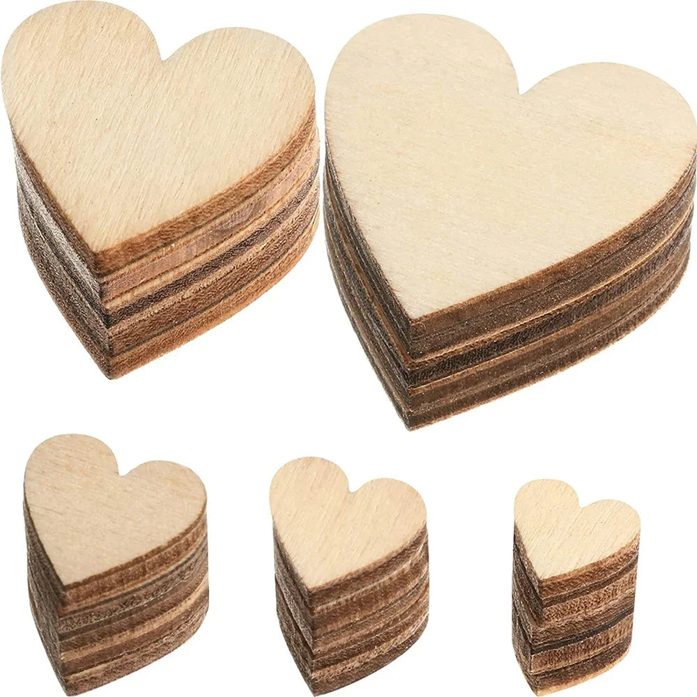 3-100Pcs Unfinished DIY Wooden Hearts Blank Wood Slices 1cm-10cm