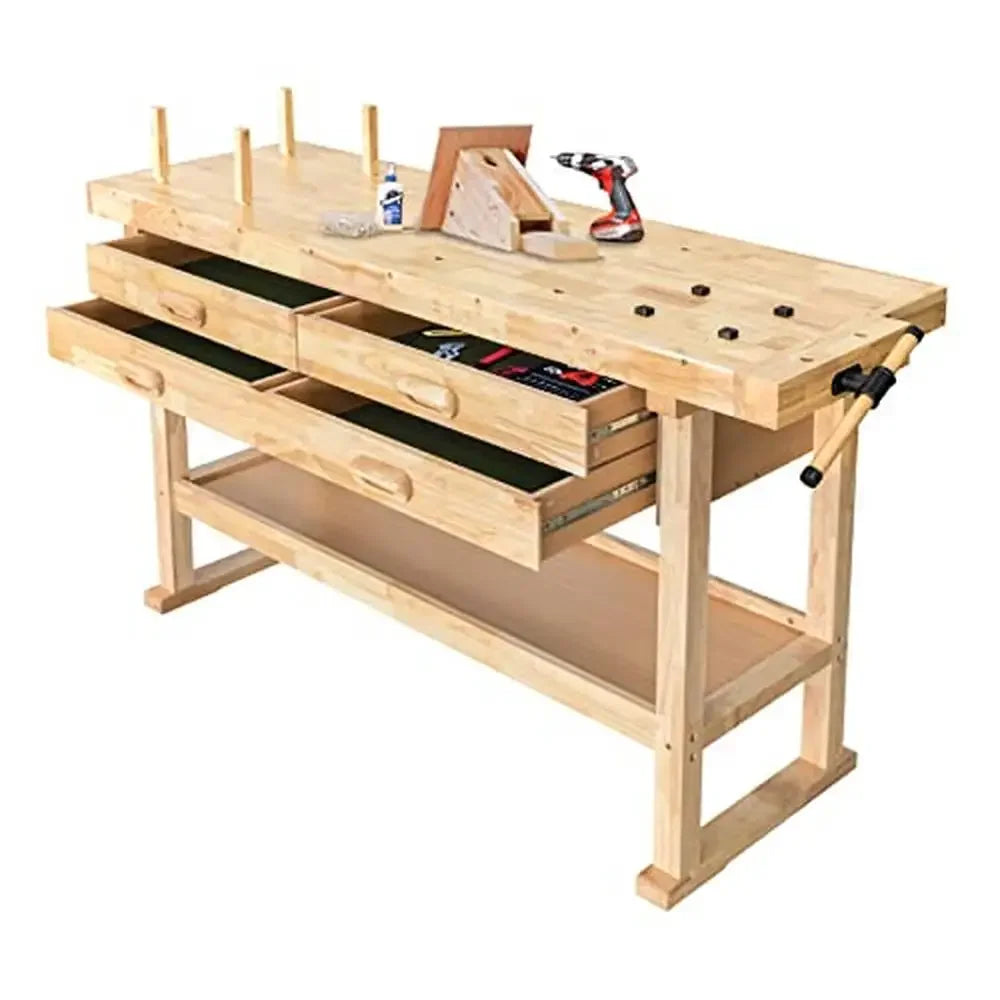 Wooden Workbench 60-Inch 4-Drawer