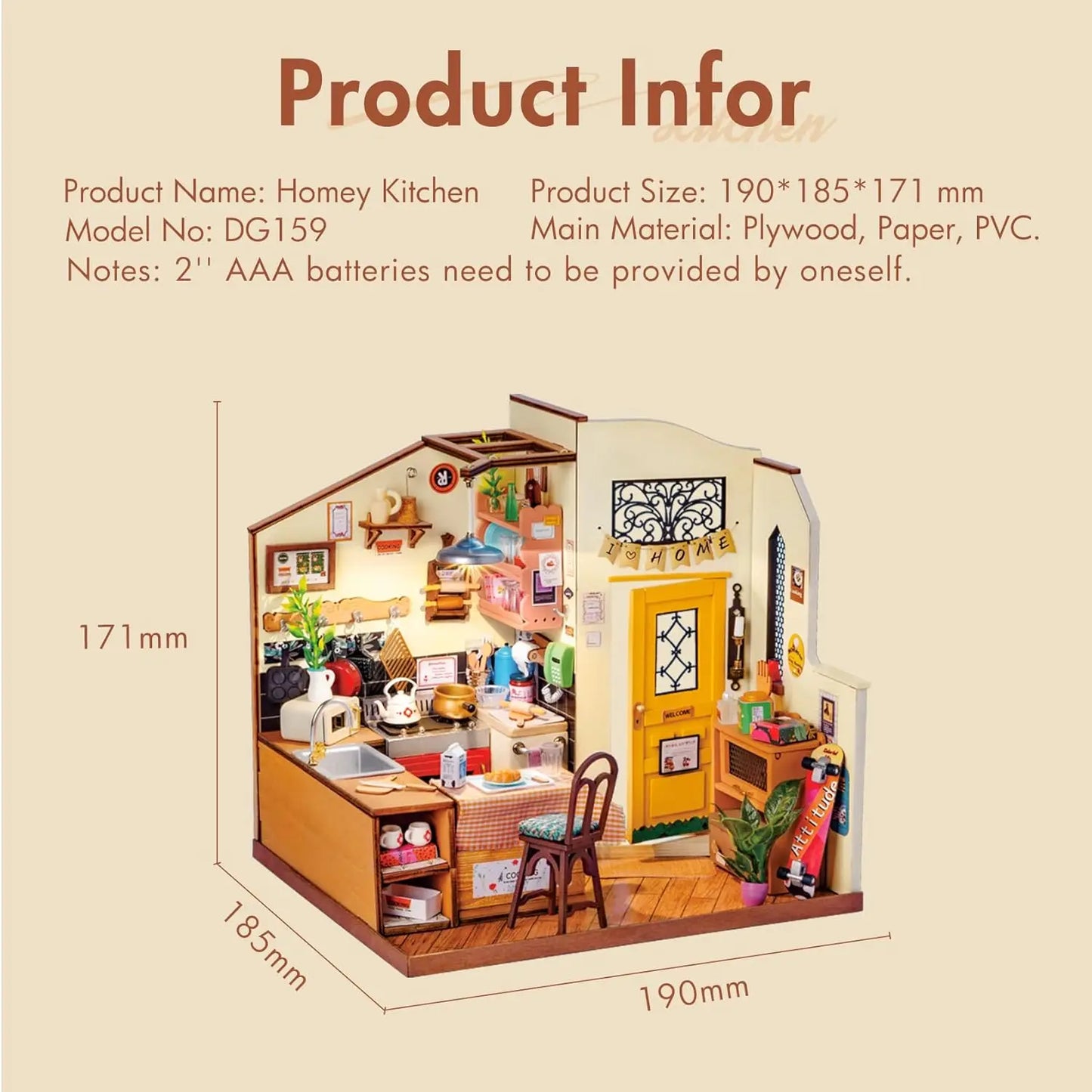 Cozy Kitchen 3D Wooden Puzzle DIY Miniature House Kit