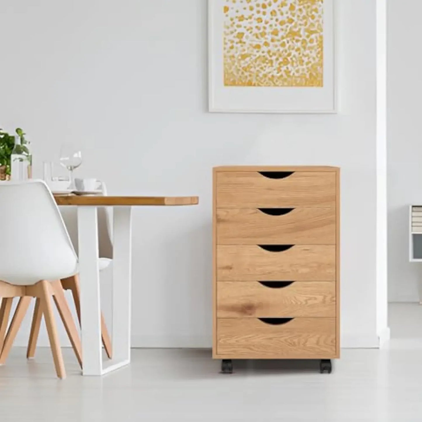 5 Drawer Wood Storage Chest with Wheels