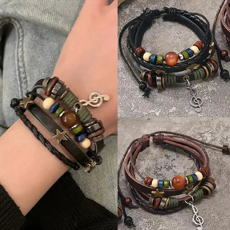 Handmade Hippie Design Brown Leather Adjustable Bracelet