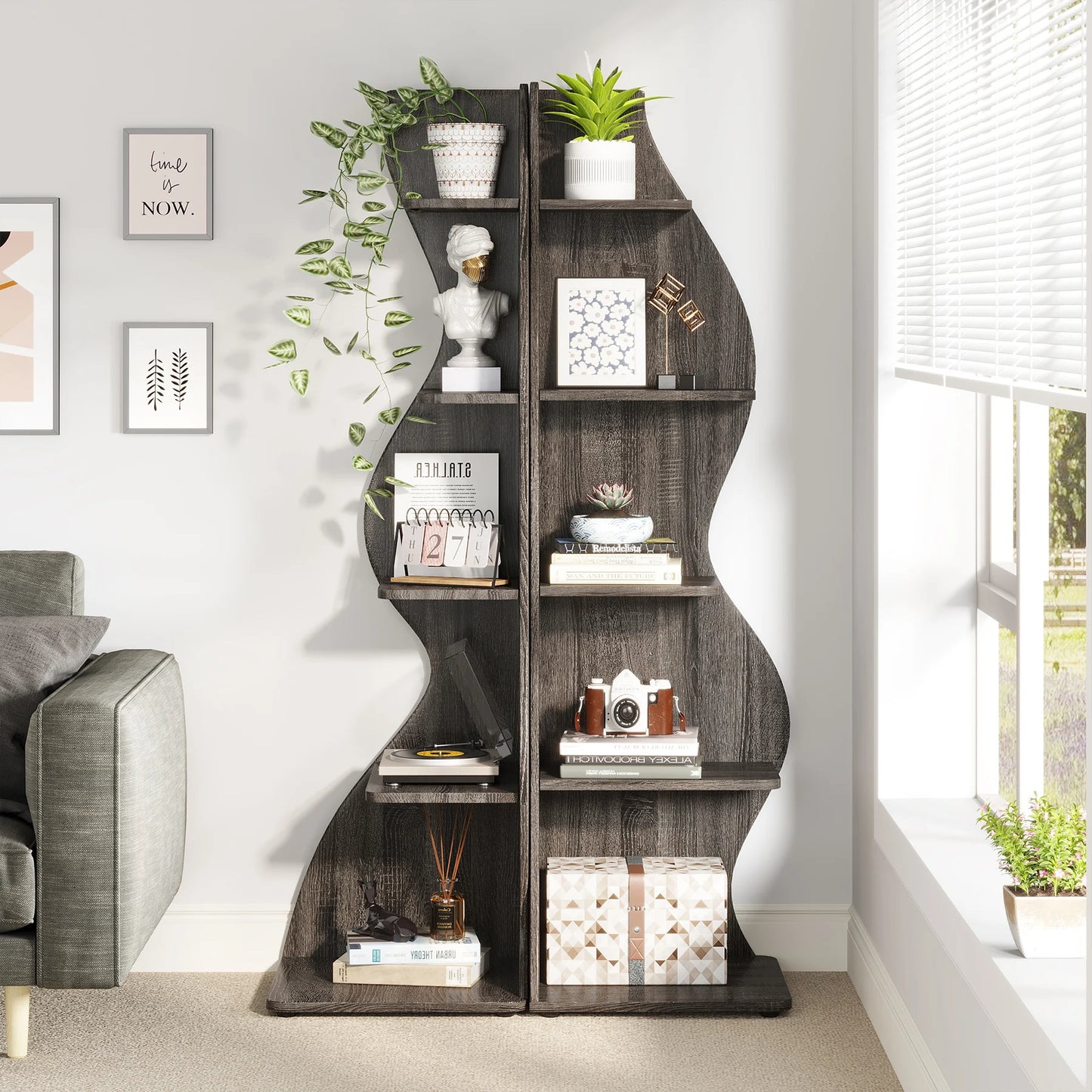 Modern 5-Tier Wall Corner Bookshelf