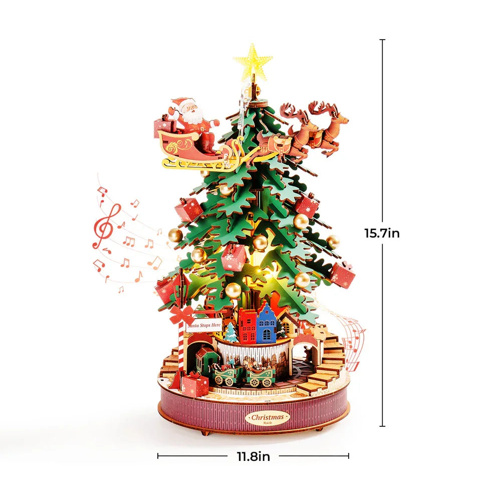 3D Wooden Puzzle with Light Christmas Tree Music Box