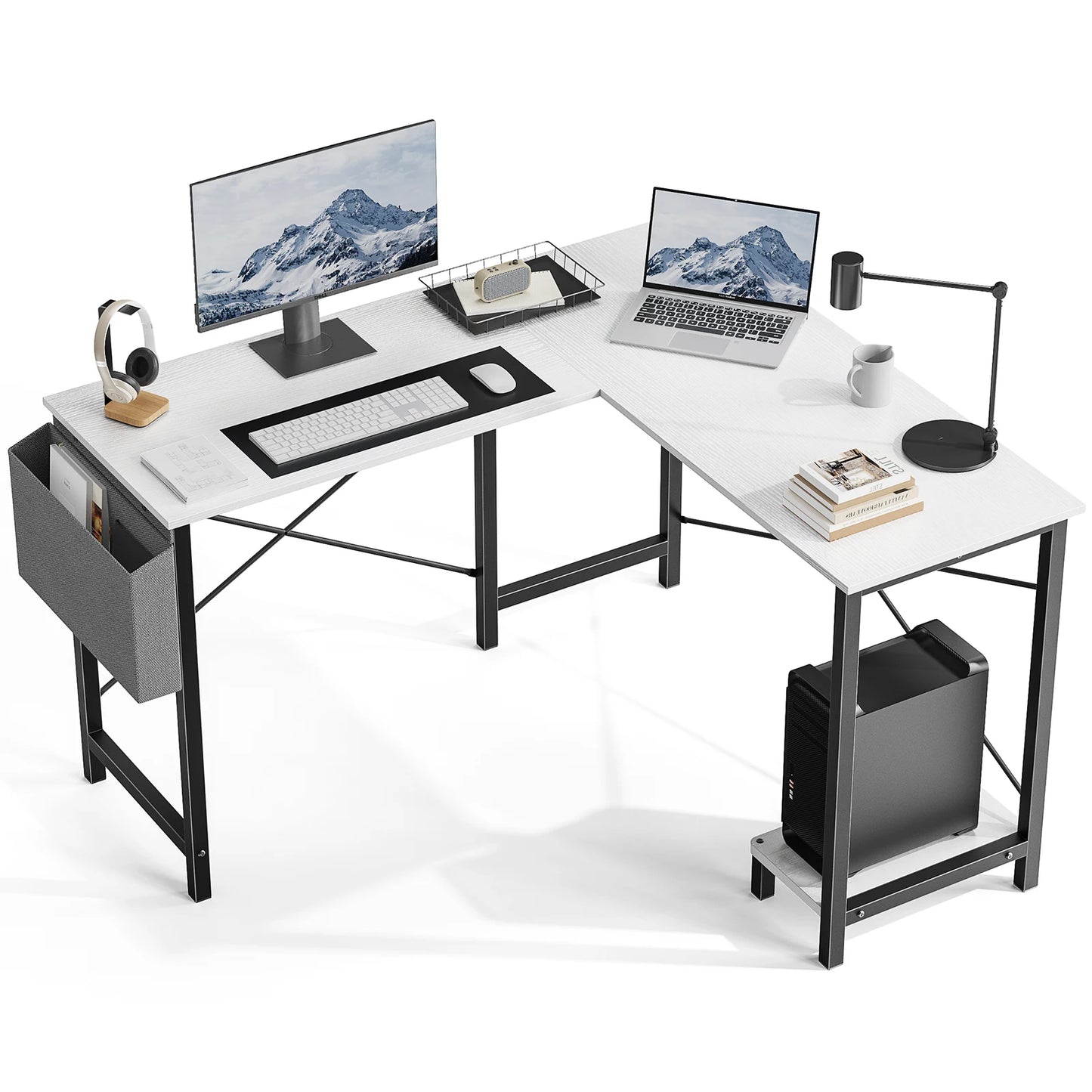 50 Inch PC Wooden Table w/ CPU Storage Shelf & Side Bag