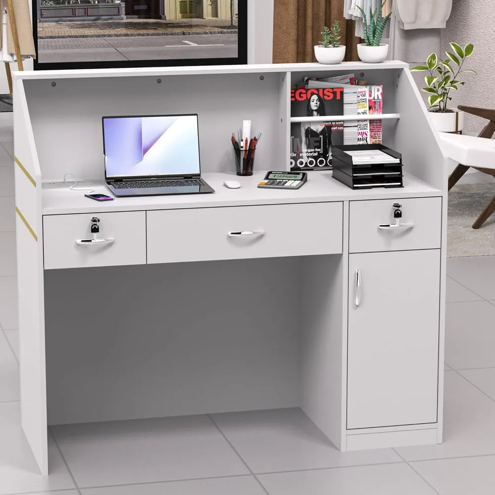 Reception Desk with Counter, Lockers & Storage Shelves