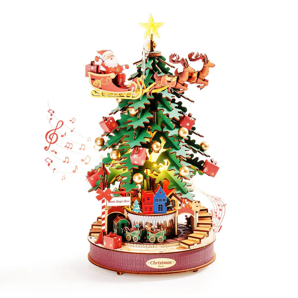 3D Wooden Puzzle with Light Christmas Tree Music Box