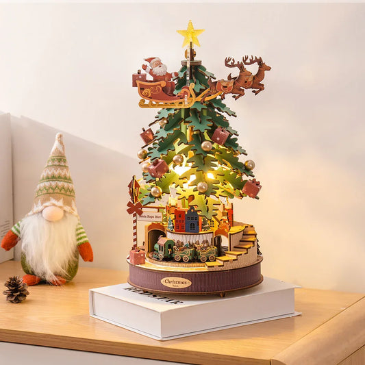 3D Wooden Puzzle with Light Christmas Tree Music Box