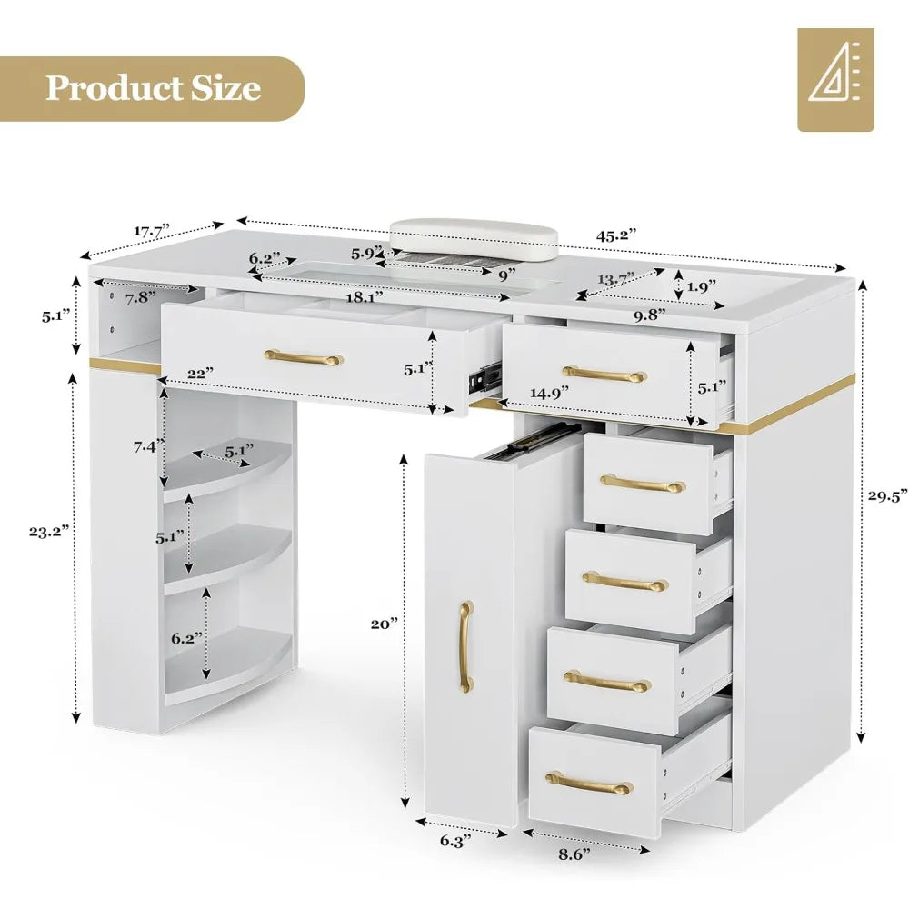 7 Drawers & 3-Tiered  Shelves Table