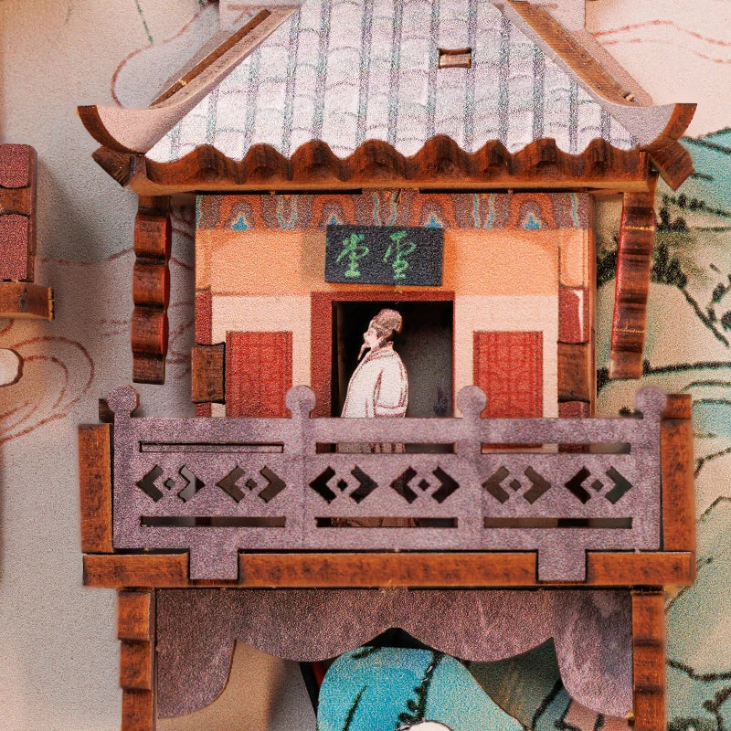 DIY Book Nook Chinese Style Doll House Kit w/ Touch Light and Dust Cover