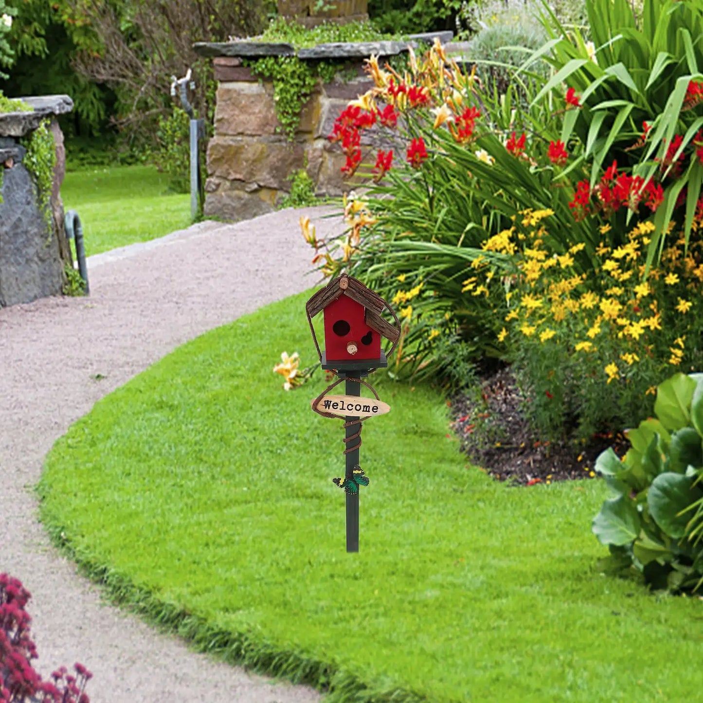 Outdoor Garden Bird House with Pole