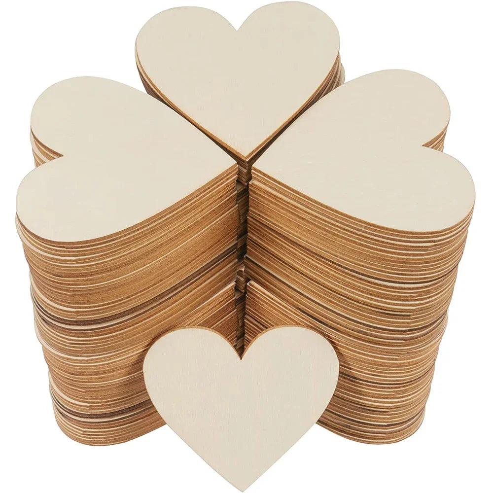 3-100Pcs Unfinished DIY Wooden Hearts Blank Wood Slices 1cm-10cm