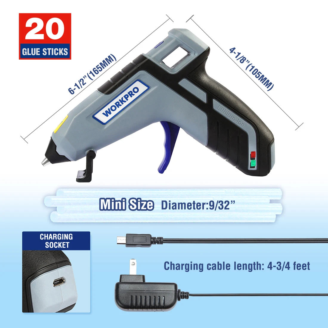 30W Hot Melt Glue Gun w/ 20pcs Glue Sticks