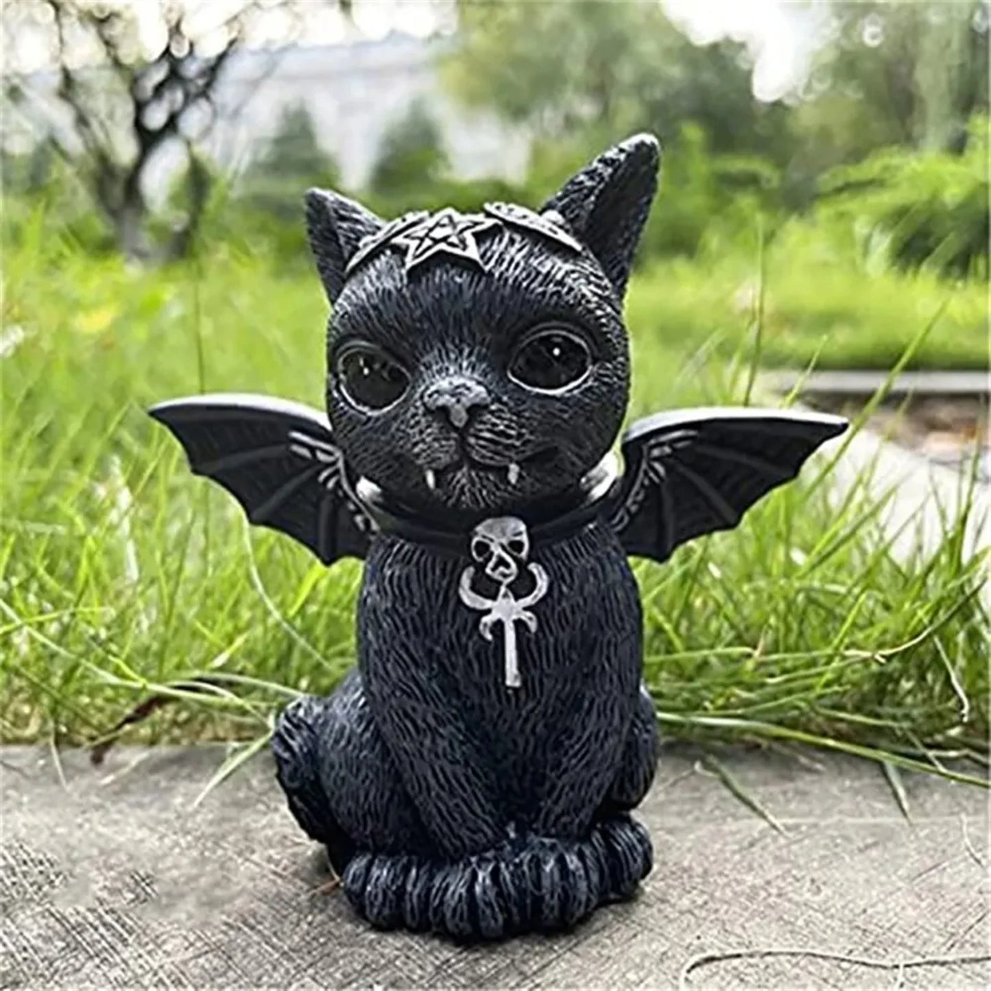 Hand-Painted Mysterious Black Cat Statue