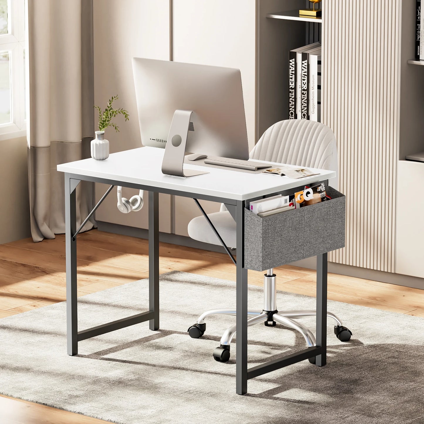 Compact Computer Desk with Side Storage