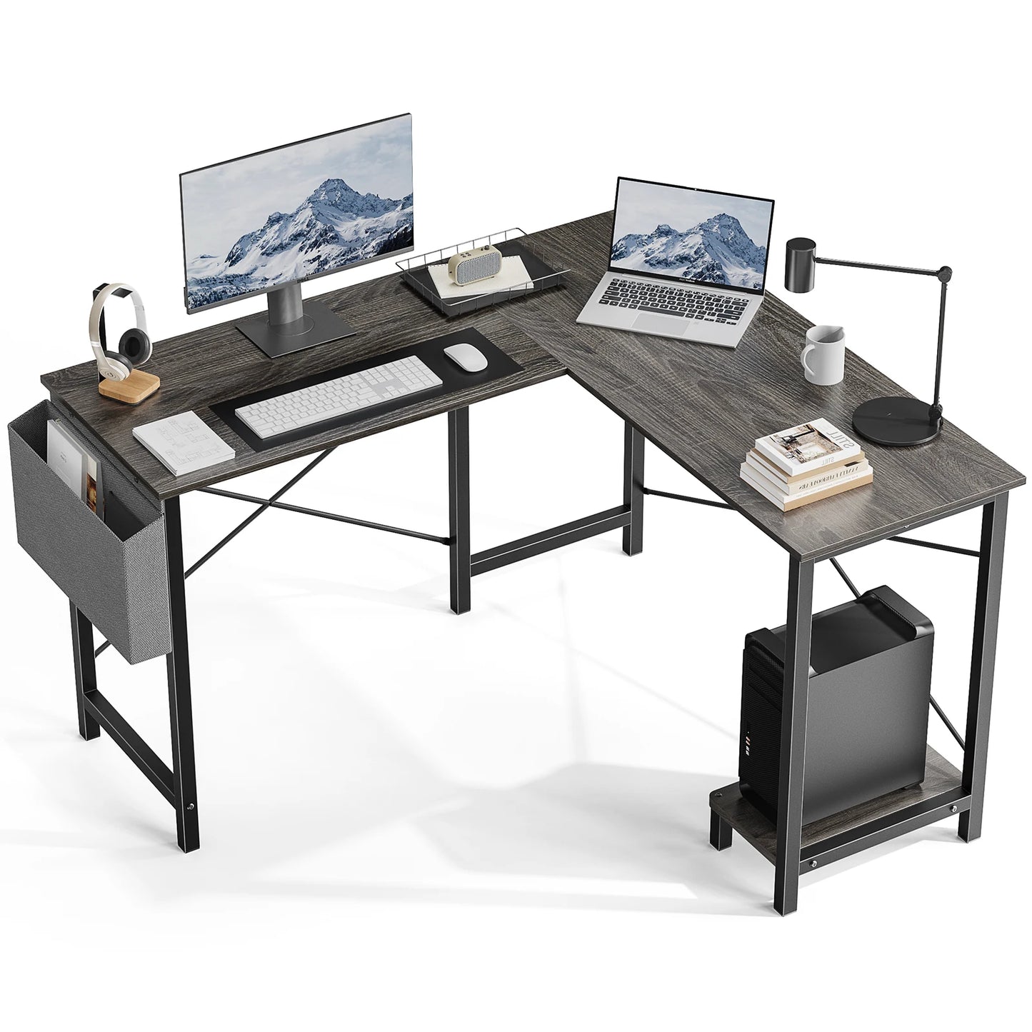 50 Inch PC Wooden Table w/ CPU Storage Shelf & Side Bag