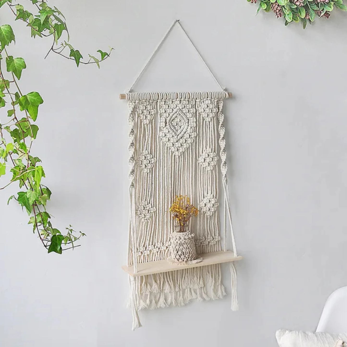 Handmade Macrame Tapestry Wall Hanging Shelf