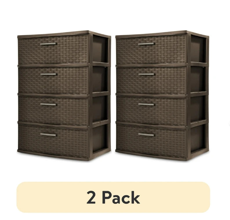 4 Drawer Wide Woven Plastic Organizer