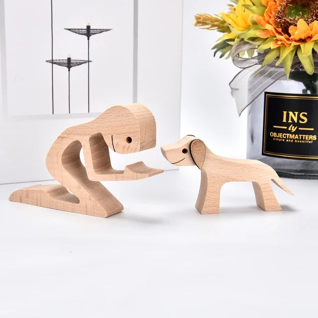 Handmade Wood Dog Sculpture