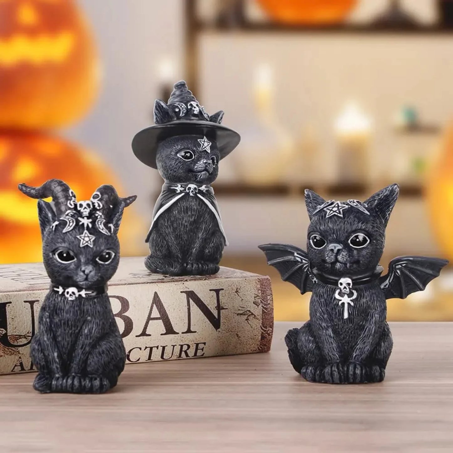 Hand-Painted Mysterious Black Cat Statue