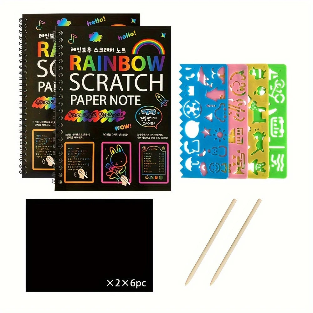 DIY 2 Pack Rainbow Scratch Paper with Wood Stick