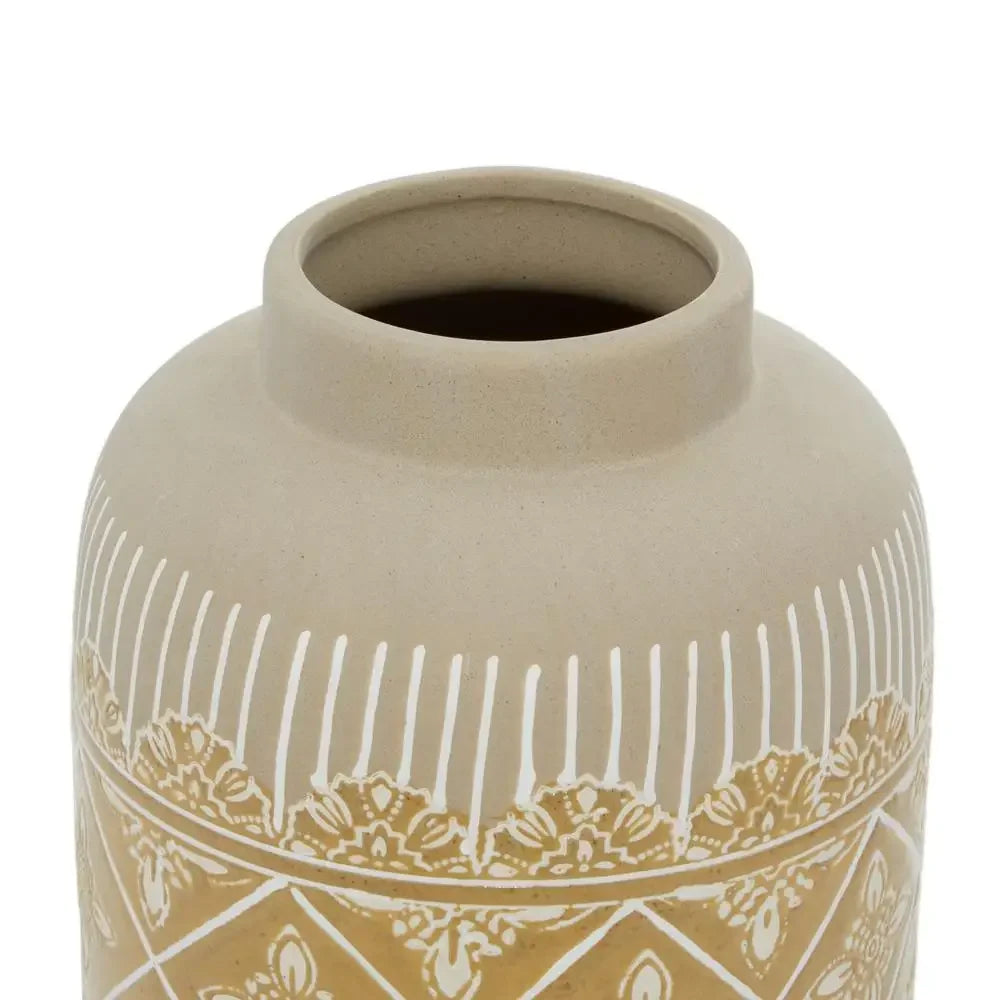 Handmade Boho Beige Ceramic Vase Set of 2