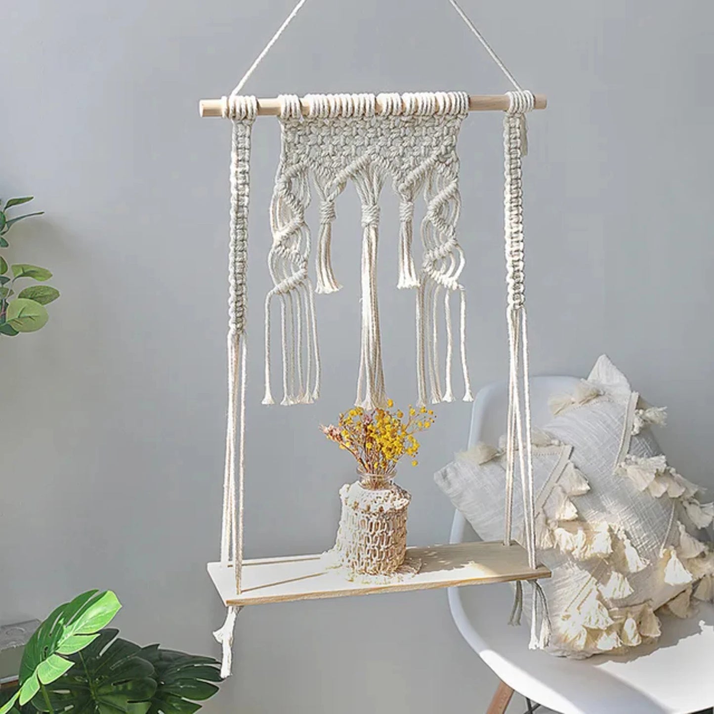 Handmade Macrame Tapestry Wall Hanging Shelf