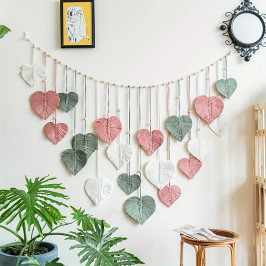 Chic Handwoven Leaf Tapestry With Heart Design