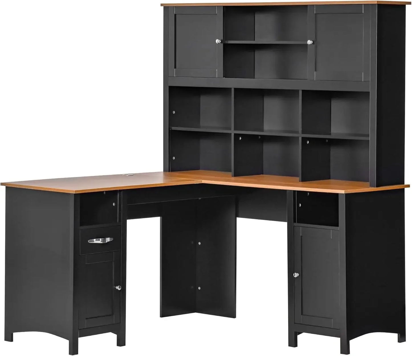 59" Corner Desk with Storage Shelves, Drawer and Cabinet